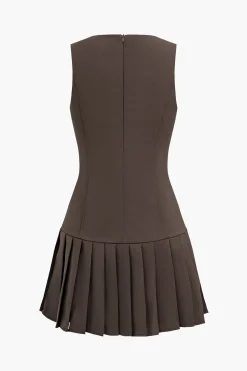 MICAS Mini Dresses-Solid Pleated Mini Dress BROWN