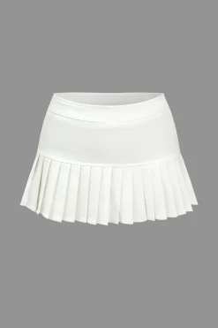 MICAS Skirts-Solid Pleated Mini Skirt WHITE
