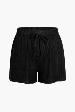 MICAS Shorts-Solid Pleated Tie-Up Shorts BLACK