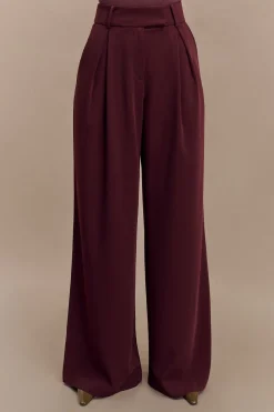 MICAS Pants-Solid Pleated Wide Leg Trousers BURGUNDY