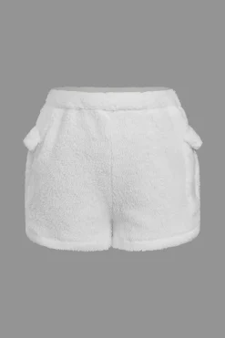 MICAS Short Sets-Solid Plush Button Pocket Shirt And Shorts Set WHITE