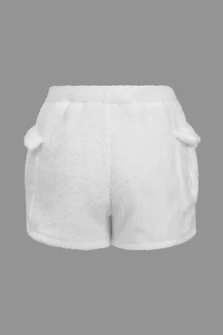 MICAS Short Sets-Solid Plush Button Pocket Shirt And Shorts Set WHITE