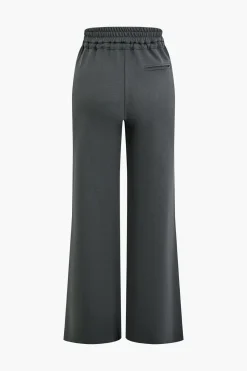 MICAS Pants-Solid Pocket Drawstring Tie-Up Trousers STEEL