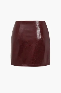 MICAS Skirts-Solid Pu Button Asymmetrical Skirt