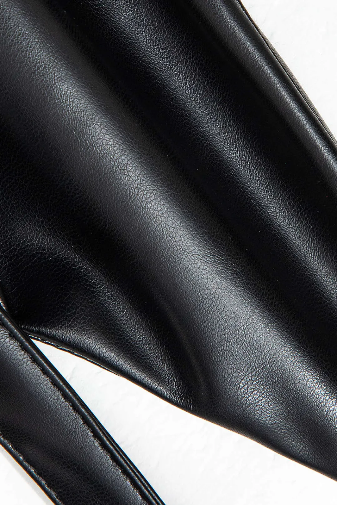 MICAS Long Sleeve Tops|Long Sleeves Tops-Solid Pu Patchwork Color Block Long-Sleeve Shirt BLACK