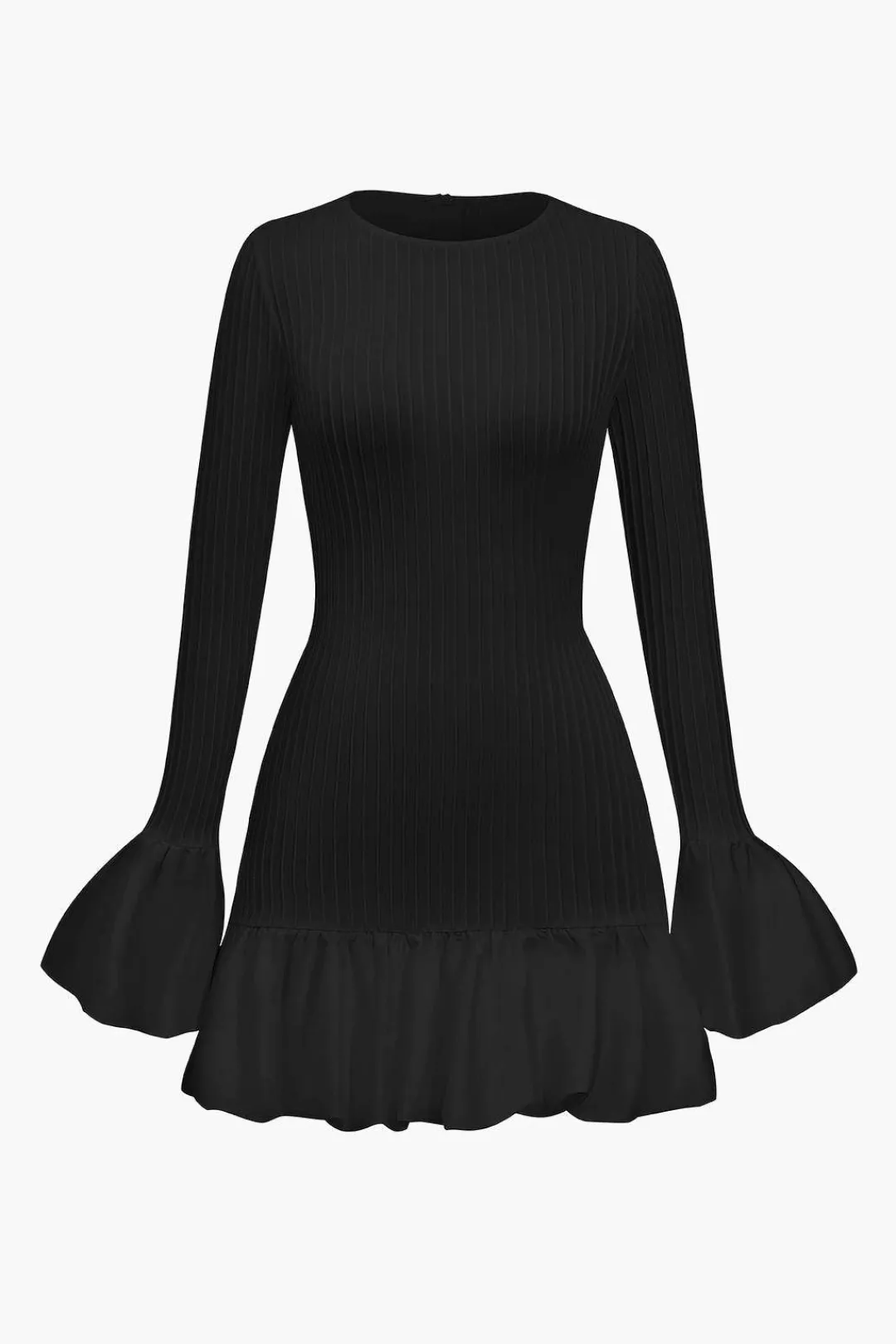MICAS Long Sleeve Dresses|Mini Dresses-Solid Puff Bell Sleeve Mini Dress