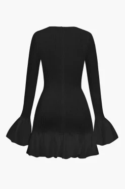 MICAS Long Sleeve Dresses|Mini Dresses-Solid Puff Bell Sleeve Mini Dress