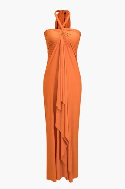 MICAS Maxi Dresses-Solid Reversible Asymmetrical Tie-Up Maxi Dress