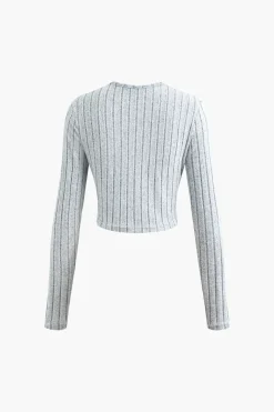 MICAS Knitwear|Knit Sets-Solid Rib Knit Round Neck Long Sleeve Top And Slit Skirt Set PEARL RIVER