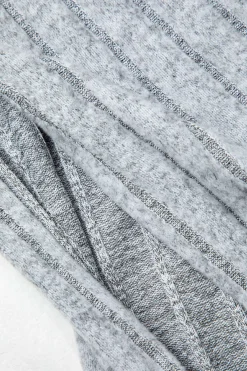 MICAS Knitwear|Knit Sets-Solid Rib Knit Round Neck Long Sleeve Top And Slit Skirt Set PEARL RIVER