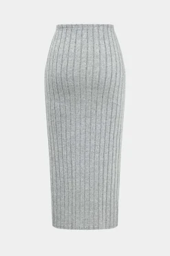 MICAS Skirt Sets-Solid Ribbed Long Sleeve Cut Out Top And Skirt Set LIGHT GRAY