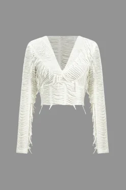 MICAS Long Sleeve Tops|Long Sleeves Tops-Solid Ripped Twist Knot Long-Sleeve Top BEIGE
