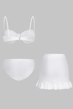 MICAS Swimwear-Solid Ruched Bikini 3-Piece Set WHITE