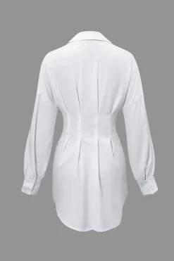 MICAS Long Sleeve Dresses|Mini Dresses-Solid Ruched Long Sleeve Mini Dress WHITE