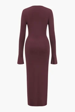 MICAS Long Sleeve Dresses|Maxi Dresses-Solid Ruched Long-Sleeve Maxi Dress BURGUNDY