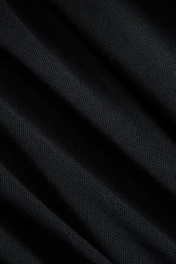 MICAS Long Sleeve Tops|Long Sleeves Tops-Solid Ruched Mesh Long-Sleeve Top BLACK