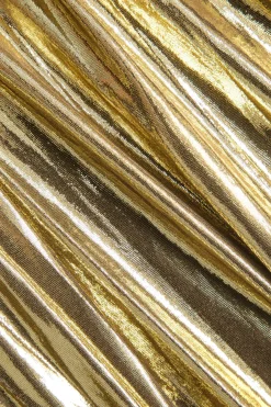 MICAS Maxi Dresses-Solid Ruched Shiny Maxi Dress GOLD