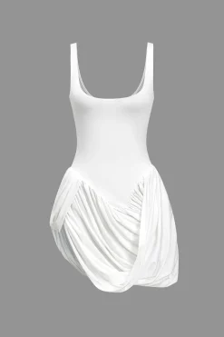 MICAS Mini Dresses-Solid Ruched Slit Tank Mini Dress WHITE