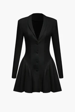 MICAS Long Sleeve Dresses|Mini Dresses-Solid Ruched V Neckline Mini Dress