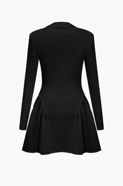MICAS Long Sleeve Dresses|Mini Dresses-Solid Ruched V Neckline Mini Dress