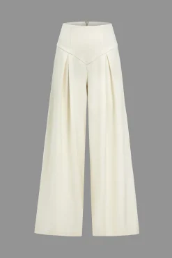 MICAS Pants-Solid Ruched Wide Leg Trousers IVORY