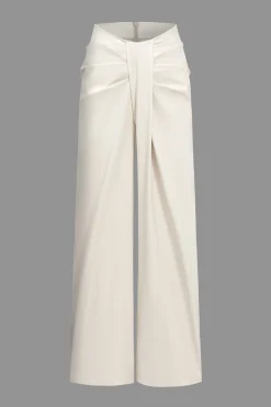MICAS Pants-Solid Ruched Zipper Trousers BEIGE