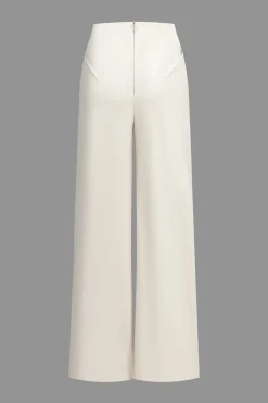MICAS Pants-Solid Ruched Zipper Trousers BEIGE