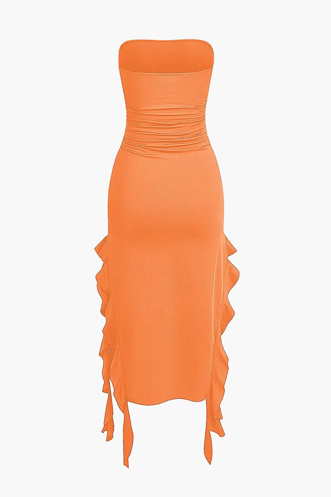 MICAS Midi Dresses-Solid Ruffle Hem Ruched Tube Maxi Dress