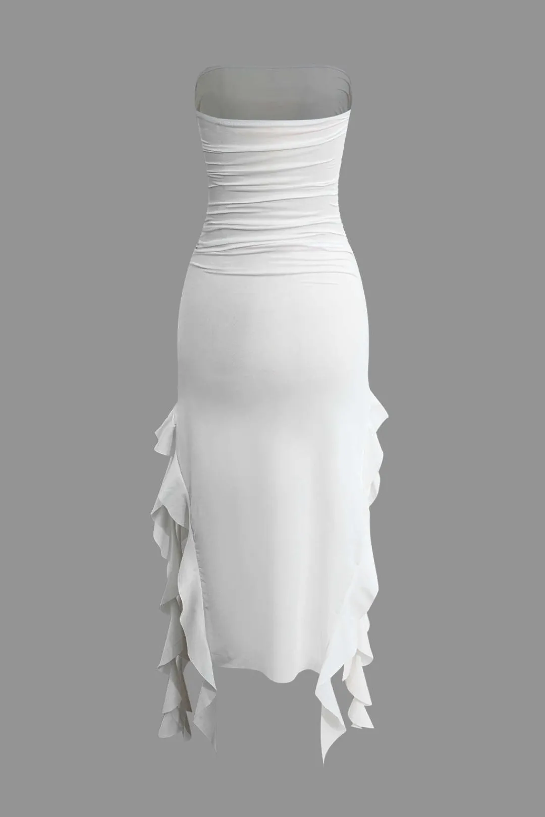 MICAS Midi Dresses-Solid Ruffle Hem Ruched Tube Maxi Dress