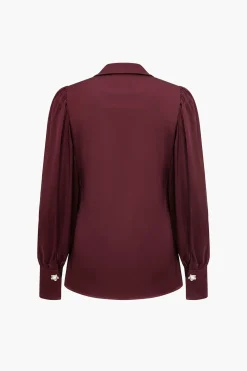 MICAS Long Sleeve Tops|Long Sleeves Tops-Solid Satin Button Long-Sleeve Shirt