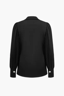 MICAS Long Sleeve Tops|Long Sleeves Tops-Solid Satin Button Long-Sleeve Shirt