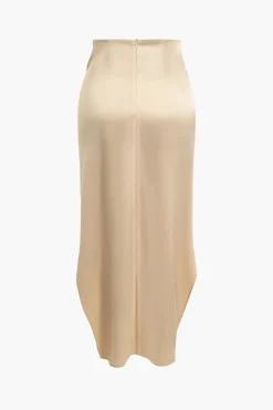 MICAS Skirt Sets-Solid Satin V-neck Cropped Shirt And Asymmetrical Skirt Set DUSTY ROSE