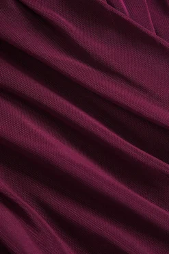 MICAS Long Sleeve Tops|Long Sleeves Tops-Solid Sheer Mesh Ruched Long-Sleeve Top