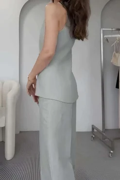 MICAS Vacation Sets|Pant Sets-Solid Sleeveless Suit Vest And Pants Set PEARL RIVER