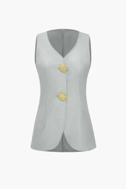 MICAS Vacation Sets|Pant Sets-Solid Sleeveless Suit Vest And Pants Set PEARL RIVER