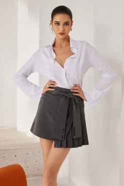 MICAS Long Sleeve Tops|Long Sleeves Tops-Solid Slit Long-Sleeve Shirt WHITE