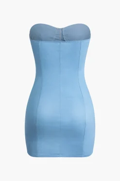 MICAS Mini Dresses-Solid Strapless Ruched Mini Dress POWDER BLUE