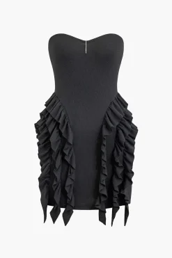 MICAS Mini Dresses-Solid Strapless Ruffle Mini Dress BLACK
