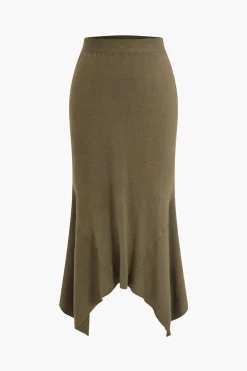 MICAS Knitwear|Knit Bottoms-Solid Sweater Asymmetrical Skirt