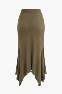 MICAS Knitwear|Knit Bottoms-Solid Sweater Asymmetrical Skirt