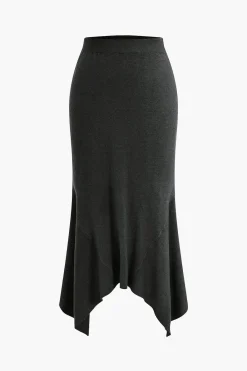 MICAS Knitwear|Knit Bottoms-Solid Sweater Asymmetrical Skirt