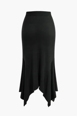 MICAS Knitwear|Knit Bottoms-Solid Sweater Asymmetrical Skirt