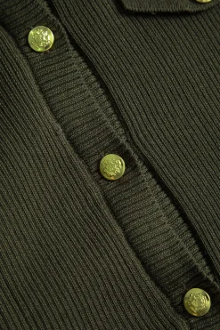 MICAS Knit Dresses-Solid Sweater Button Fake Pockets Mini Dress OLIVE