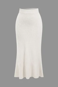 MICAS Knit Sets-Solid Sweater Cut Out Top And Skirt Set