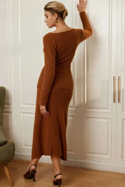 MICAS Knit Sets-Solid Sweater Cut Out Top And Skirt Set