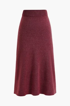 MICAS Knitwear|Knit Bottoms-Solid Sweater Midi Skirt