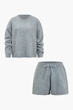 MICAS Knit Sets-Solid Sweater Top And Drawstring Set LIGHT GRAY