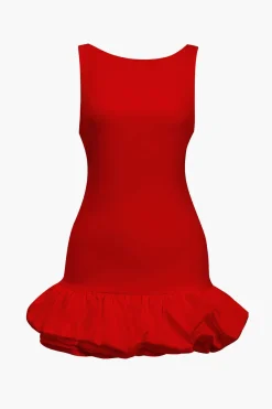 MICAS Mini Dresses-Solid Tank Ruffle Hem Mini Dress