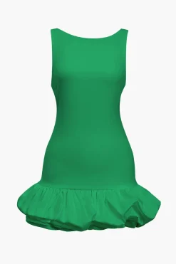 MICAS Mini Dresses-Solid Tank Ruffle Hem Mini Dress