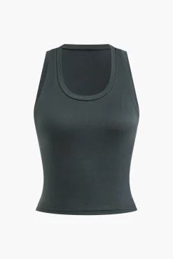 MICAS Short Sets|Vacation Sets-Solid Tank Top And Fringe Drawstring Shorts Set GRAY